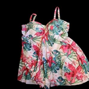 Nicole Miller White and Pink Floral One Piece Swimsuit